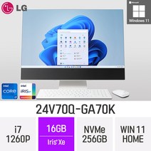 [오늘출발] LG전자 24V70Q-GA70K 24인치 인텔 12세대 i7 Iris Xe Win11 Home 사무용 인강용 재택근무용 일체형PC, 256GB, 16GB