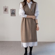 바이단미 MADE 여성용 니트 램스울 롱 브이넥 조끼
