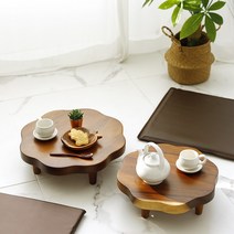 레인트리 나무 원목 연화반 차탁 다도상 다과상 소반 중 35cm 티테이블 트레이 꽃모양, 연화반 차탁 대 40cm