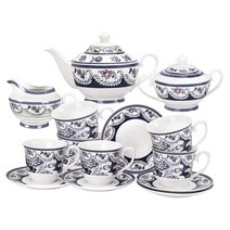 팬 스퀘어 Fanquare 티포트 15 블루 도자기 차 세트 빈티지 꽃 세라믹 Ctt5