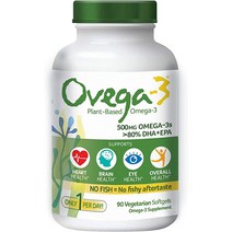 애견 오메가3 Ovega-3 비건 수직 표준형-3 전형적인 심장 뇌 및 눈 건강 지원 오메가-3s 500mg EPA 135mg DHA 270mg 피쉬 오일 복제 지연이맛없음 지게자, [01] 60개(1팩)