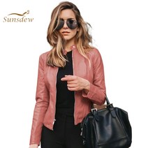 Sunsdew 여성 PU 가죽 자켓 라이더 점퍼 집업 아우터