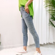 빅걸스토리 여성용 빅사이즈 봄여름용 물결컷팅 칼구제 허리 언발 청바지2028