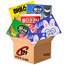 cm전용 박스 34번 대용량 비스켓 5종 모음 합6개 (에이스2개+빠다코코낫1개+롯데샌드1개+하비스트1개+롯데깜뜨1개), 1세트