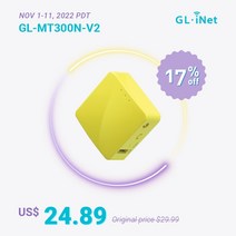 무선 공유기 라우터 gl.inet gl-mt300n-v2(mango) 휴대용 미니 여행용 포켓 VPN - Wi-Fi 액세스, gl-mt300n-v2