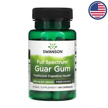 스완슨 풀스펙트럼 구아검 400mg 피버소스 식이섬유 스테아린산마그네슘 실리카 60캡슐, 1개, 60개