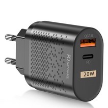 스마트싱스 스마트플러그 2 포트 고속 충전 PD 20W 빠른 3.0 USB 전화 충전기 USB-A Type-C for iPhone 12 11 XS 삼성 전원 어댑터 US/EU/U, [01] black EU