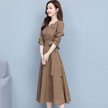 FANSYLI 여성 린넨원피스 우아한 A라인 빅사이즈 루즈핏 롱 원피스 슬림핏 나비 리본 셔츠 원피스 W3F07