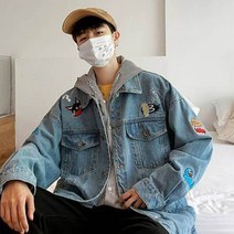 가바바 남성 청자켓 귀여운 캐릭터 패치 포인트 오버핏 데님 자켓 G40123