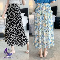 루나버블 플라워 롱 스커트 5color 성인 여성 여자 봄 여름 가을 쉬폰 허리밴딩 꽃무늬 패턴 A라인 쿨 치마