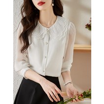 가을 빅터틀 선녀 화이트 셔츠 여 퓨어 긴팔 코디 상의