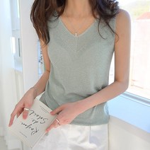 데일리앤 니셀 여름 브이넥 글리터 니트 펄 나시
