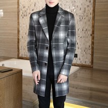 남자 코트 남성 가을 겨울 롱 슬림 핏 모직 트렌치 코트 남성 패션 비즈니스 캐주얼 격자 무늬 정장 칼라 울 코트 탑스 남성 재킷 20