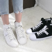 여성 데일리 패션 캐주얼 발 편한 지퍼 하이탑 캔버스화 캔버스 스니커즈 발목 운동화 신발 블랙 화이트