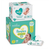 팸퍼스 Pampers 스와들러 베이비 기저귀 1단계 198개입 앤 센시티브 물티슈 56장 6개입 밴드형, 1개