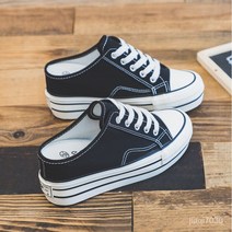 TANCTANC 7cm 블랙 캔버스 뮬 키높이 블로퍼 운동화 스니커즈 통굽 TL005