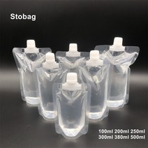 꽁꽁얼팩 Stobag 50pcs 플라스틱 투명 액체 포장 큰 노즐 가방 주스 음료 우유 밀봉 스탠드 업 스토리지 재사용 파우치, 13x19x3.5cm(500ml)