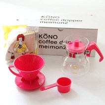 KONO식 명문 드리퍼 2인용 세트 컬러 핸들 체리 핑크, 단일옵션