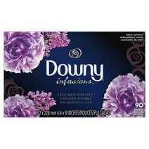 다우니 패브릭 소프트너 건조기시트 90장 Downy Infusions Fabric Softener Dryer Sheets Lavender Serenity, 1팩