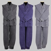 [K한복] 100% 순면 이중지 춘추 남녀공용도비저바 생활한복(개량한복) 저고리+바지 세트