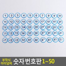 부착식 아이넘버 숫자 번호판 1~50 파랑 사물함 원형번호판 목욕탕번호 사물함번호 숫자판 숫자안내판 번호스티, 상세페이지 참조