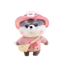 PKTOYS DIY귀여운 애착 오가닉 강아지인형 봉제 동물 크리스마스 명절 선물, 회색-여동생 모자, 30cm