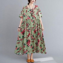 대형 꽃 여름 해변 복장 한국어 코 튼 숙 녀 드레스 여성을위한 새로운 패션 빈티지 인쇄 특대 긴 2022