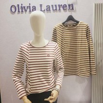 올리비아로렌 캐주얼한 스트라이프 절개 포인트 라운드 면 100% 티셔츠 nc청주점 vvbalxf7491