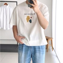 코튼 루즈핏 모던 레터링 전사 나염 반팔티셔츠 (4color)