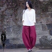 여자 린벤 배기 바지 생활한복 법복 요가 명상 밴딩 항아리 바지
