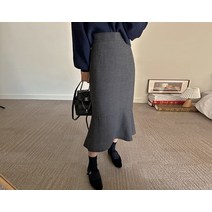 쏘러브 헤링본 프릴 머메이드 뒷밴딩 롱 스커트