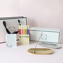 [모리앤] 천연향료로 만든 플라워 인센스 5가지향+메탈트레이 2종, 실버, 아카시아