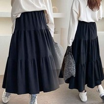 수니베 샤오3단캉캉스커트 55-99 롱치카 롱캉캉 프릴 에이라인 셔링 가을 밴딩 빅사이즈 3컬러