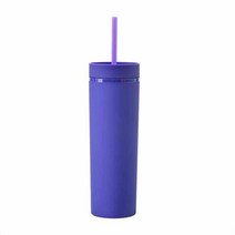 간편 텀플러 보온병 판매 16oz 아크릴 슬림 스키니 텀블러 컬러풀 매트 물병 뚜껑 포함 빨대 이중, 11 color 11