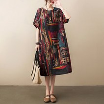 여성 동남아 여행룩 휴양지 원피스 시원한로브 짧은 소매 얇은 느슨한 아늑한 여름 드레스 인쇄 꽃 여성 여