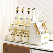 양념통세트 조미료 양념통 선반 고급스러운 주방 상자 세트 세라믹 오일 소금 소스 식초 보관 가정용 조합 패키지, 2. 뉴 밀크화이트 11종세트 [047사각병] + 줄무