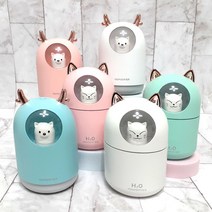 1+1 건조한 사무실 청소간편 가습기 자동차용 충전식 탁상용 개인용 미니 가습기 실내 가성비 조명 가습기, 캣그린, 캣화이트