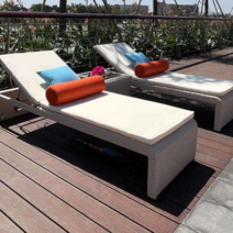 실내 수영장 워터파크 호텔 라탄 썬베드 벤치 풀빌라, 침대2쿠션없는티테이블(철프레임)오프화이트.베개