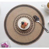 핫라운드 천연 황마 삼베 술 인쇄 테이블 플레이스 매트 패드 천 컵 방수 컵받침 냅킨 주방 액세서리, 14 as shown 14_01 Round 38cm