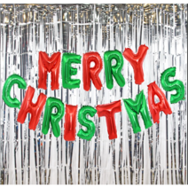 the아린 크리스마스 풍선 파티 MERRY CHRISTMAS 은박풍선 커튼 세트, 골드커튼+실버글자