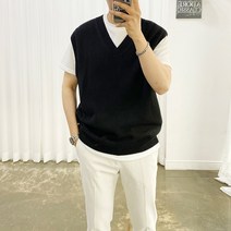 아도르클래식 5컬러 세미 오버핏 램스울 V넥 니트 조끼