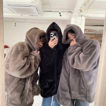 노멀쉐이크 남녀공용 빅사이즈 오버핏 모자큰후드집업 밍크 퍼 양털후리스 오버사이즈후드 뽀글이 갈색