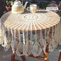 손뜨개 원형 테이블보 러너 커버 레이스 식탁보, 80cm, 밝은 파란색