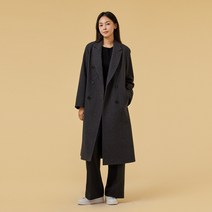 [JAJU/자주] 여 체크 베이직 울 코트_다크 그레이