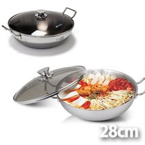 NUNUBITEL_국내산 키친아트 인덕션겸용 통3중스텐 전골냄비28cm 전골솥 용냄비 전기렌지 가정용 혼수용 주방용 레스 양수_NUB누비텔레숍, 옵션이없는_단일품목입니다, 옵션이없는_단일품목입니다