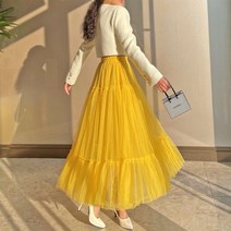 [러브유] 풍성한 샤스커트 캉캉 밴딩 빅사이즈 롱치마 봄 가을 A라인 옐로우 라벤더 플레어 롱스커트(4색상)