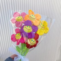 스마일 꽃 해바라기 장미 꽃다발 인형 32cm DD-11693, 레드