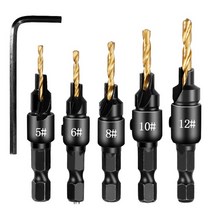 wood countersink drill bit set hex shank quick change counter sinker 사전 구멍 드릴 비트 세트 나사 카운터보어 비트 비트, 5pcs 육각 황금