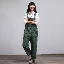 여성 여름 캐주얼 프린트 멜빵 바지 점프수트 작업복 팬츠