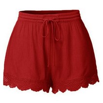 여성 반바지 데님 린넨 숏팬츠 와이드 카고 여름 짧은 바지 탄성 허리 레이스 사이드 캐주얼 Drawstring 핫 비치 컴포트 하의